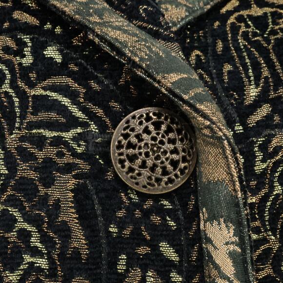 Chicos Jacket 1 Womens Medium 8 Black Gold Metallic Lined Burn out Brocade New - Picture 12 of 16